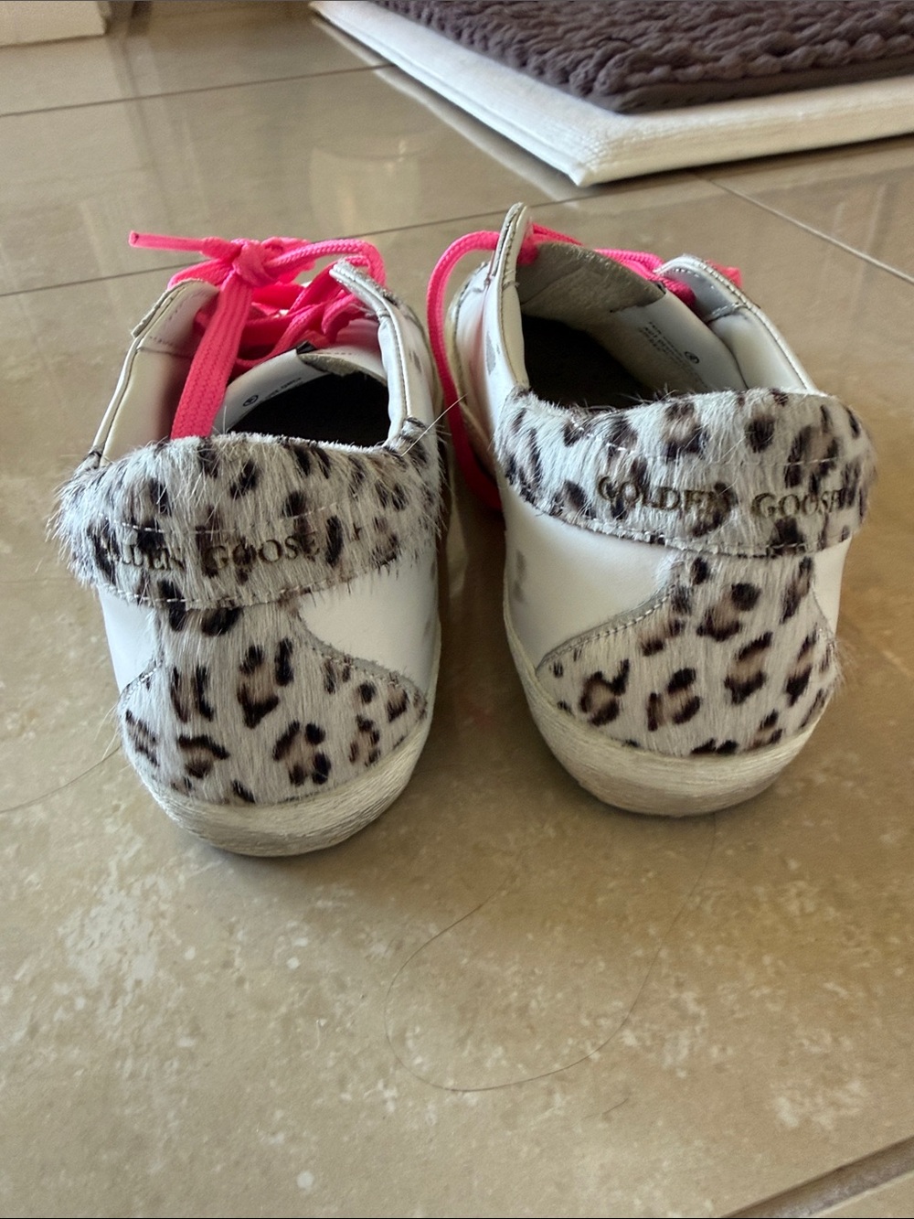 Golden Goose Kids White Sneakers with Leopard Accents & Pink Laces